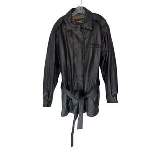 Wilsons Leather Trench‎ Coat Men's Black Thinsulate Belted Classic VTG XL Tall